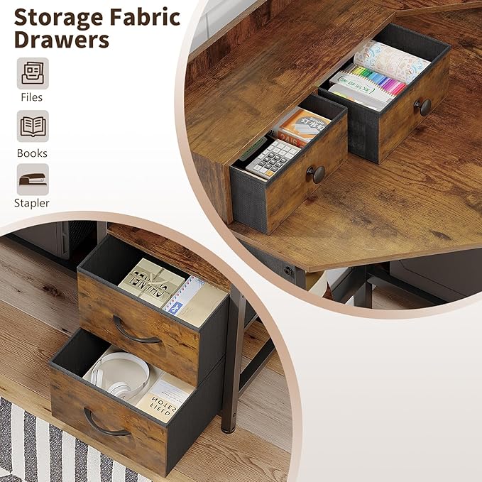 Corner Desk with 6 Fabric Drawers Shelves - Image 6
