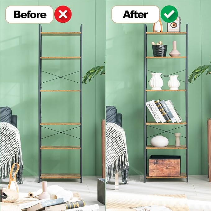 HCHQHS Narrow Bookshelf, Adjustable 6-Tier Industrial Bookcase, Rustic Open - Image 6