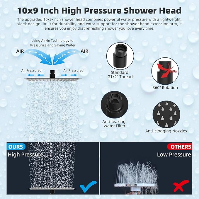 Hibbent All Metal 10'' Rainfall Shower Head, Dual Shower Head Combo, High - Image 5