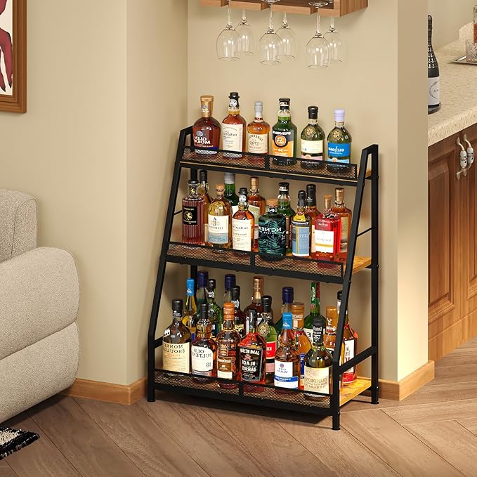 3-Tier Expanded Liquor Stand, Trapezoid Wine Rack Freestanding Floor, - Image 3