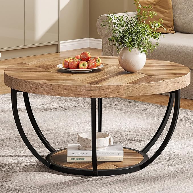Tribesigns 31.7" Round Industrial Coffee Table by Tribesigns