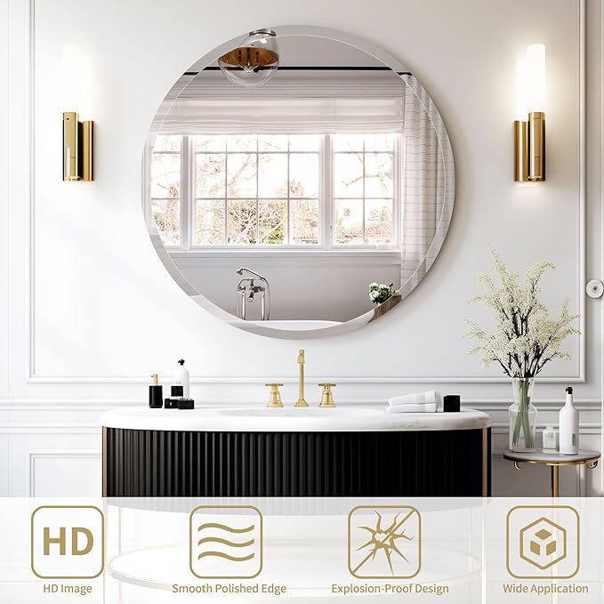 32" Frameless Beveled Round Mirror - Image 4