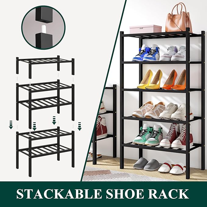 Smiry Shoe Rack, 4 Tier Small Bamboo Shoe Organizer, Stackable Free Standing - Image 4