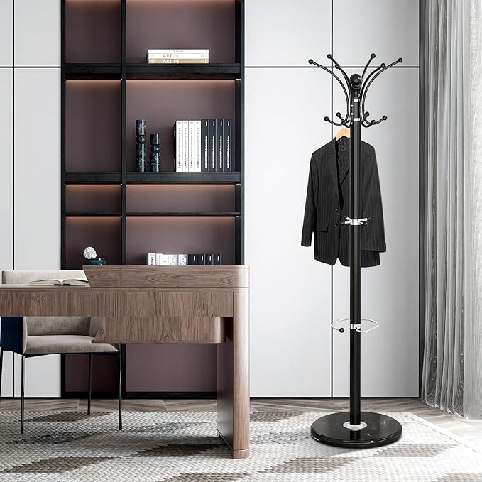 Coat Rack Freestanding with Marble Base, Heavy Duty Clothes Tree with Hooks and - Image 6