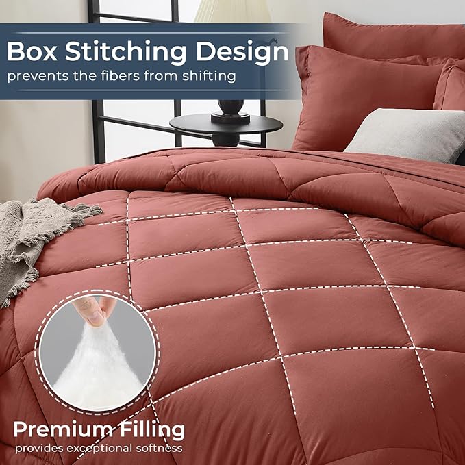 HEVUMYI Terracotta Queen Comforter Set - Image 4
