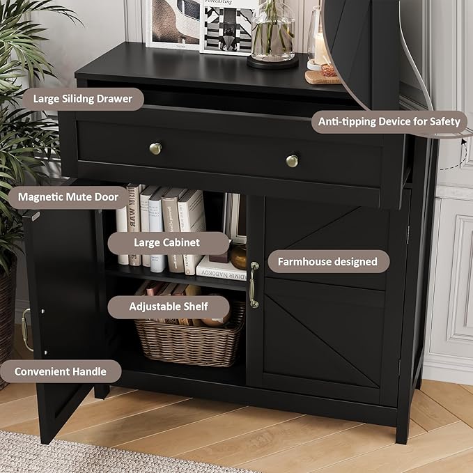 Buffet Sideboard with 2 Barn Doors, Freestanding Floor Storage Cabinet - Image 7