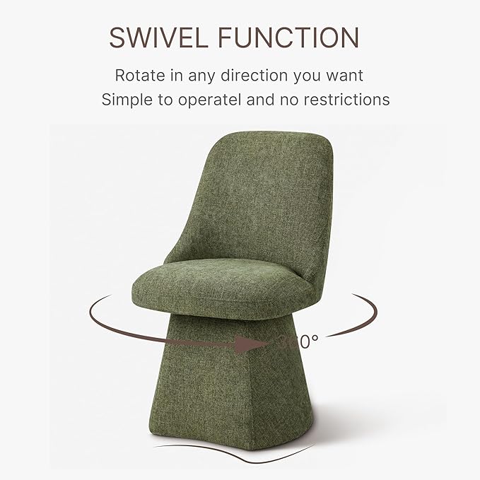 Swivel Dining Chair Mid Century Modern DeskChair High Back Upholstered Linen - Image 5