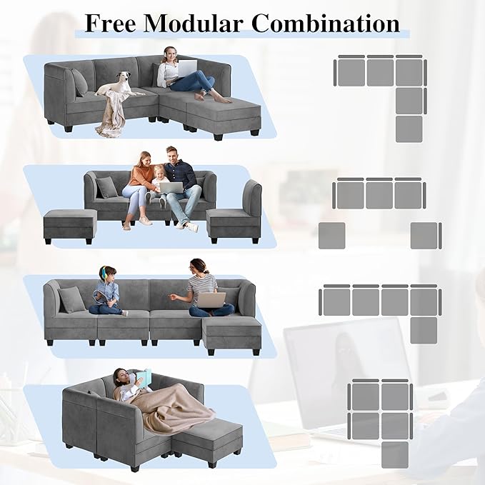 Shintenchi 5 Pieces Sectional Couch Modular Sofa, U Shaped Reversible Chaise - Image 6