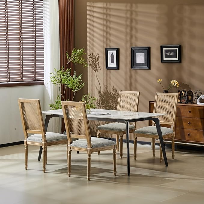 Merax Upholstered Solid Wood Dining Chairs Set of 4, French Country Style - Image 4