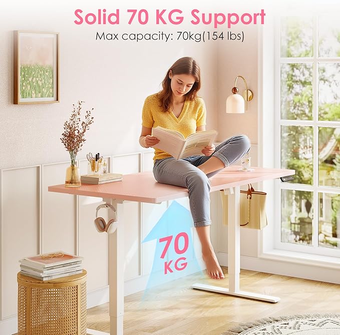 OffiGo Electric Height Adjustable Standing Desk, 48 Inch Pink Computer Desk - Image 5