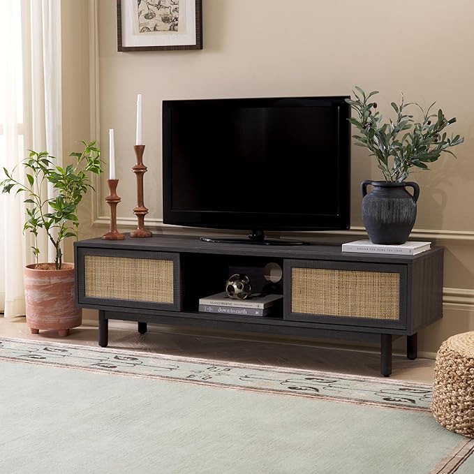 SAFAVIEH Aino TV Stand for up to 60" Flatscreen – Distressed Black, 2 Sliding by SAFAVIEH