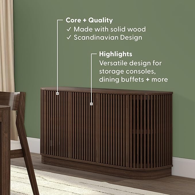 Plank+Beam Contour Wood TV Stand, Three Door Solid Wood Entertainment Console - Image 4