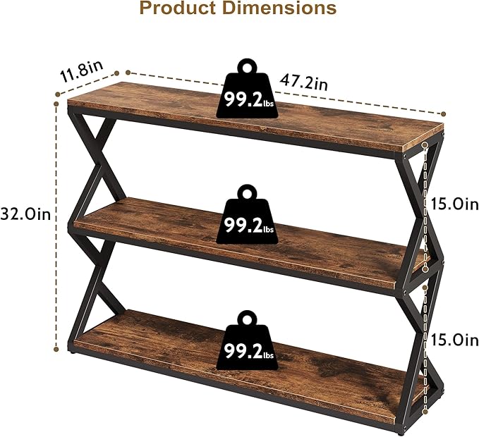 47.2 Inch Rustic Console Table, Industrial Entryway Table - Image 2