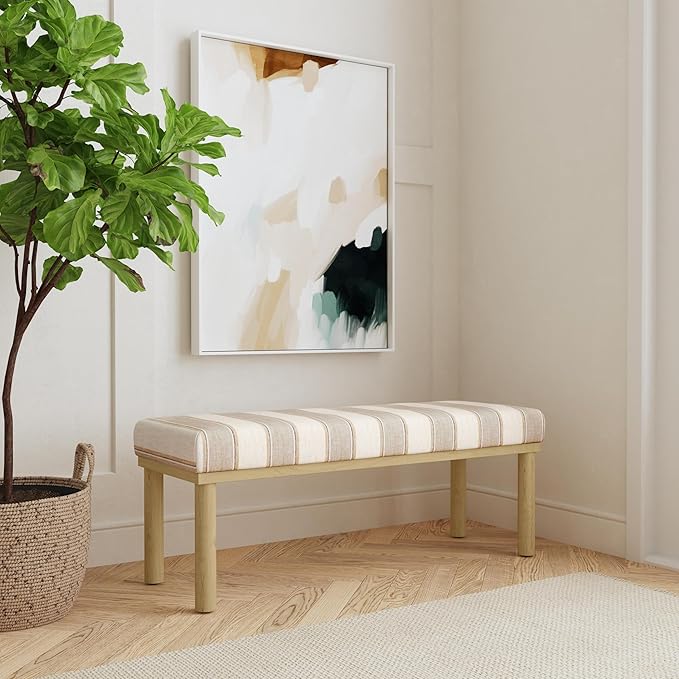HomePop Oslo Decorative Bench -Wide Tan Stripe - Image 2