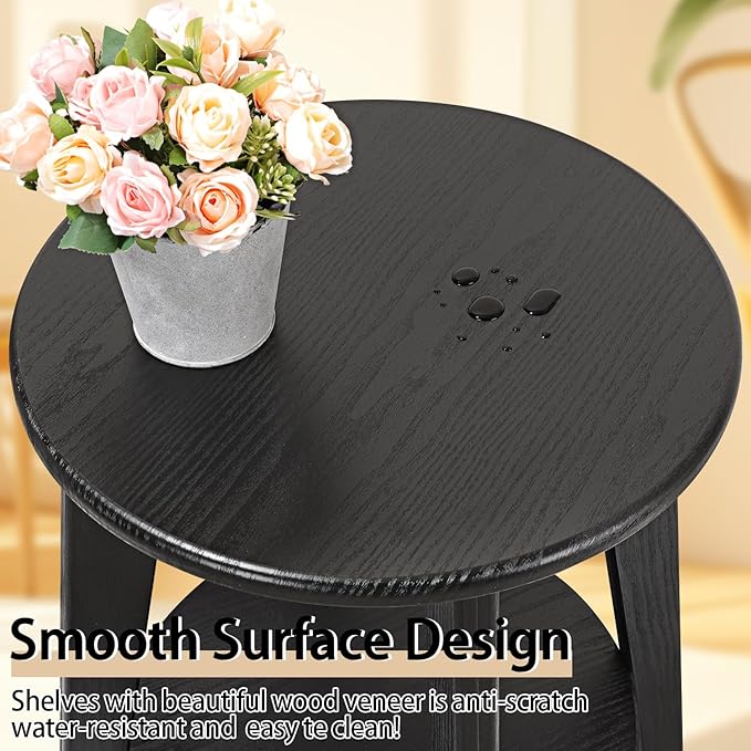 Side End Table Round Black Beside Table Sofa Table Nightstand Modern End Table - Image 5