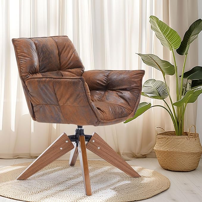 Mid Century Accent Chair, Hot Stamping Cloth Desk Chair no Wheel, Modern Cozy - Image 8
