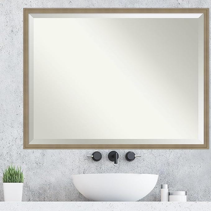 Amanti Art Brown Wall Mirror 32x42 Florence Light Brown Rectangle Bathroom - Image 5