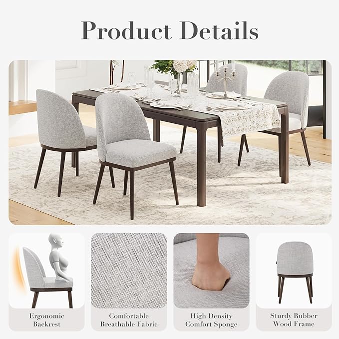 COLAMY Upholstered Dining Chairs Set of 4, Large Dining Room Kitchen Chairs - Image 4