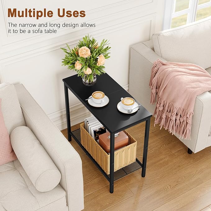 Hoctieon 2 Tier End Table, Sofa Side Table, Narrow Side Shelf - Image 5