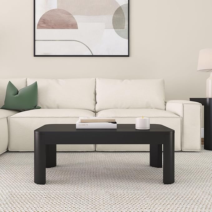 Plank+Beam Small Modern Rounded Coffee Table, 40 Inch, Solid Wood Contemporary - Image 3