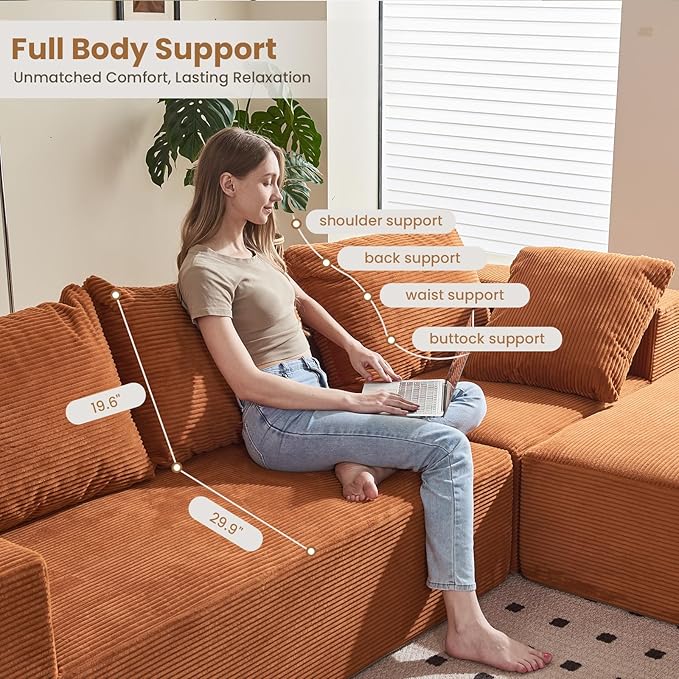 Modular Sectional Sofa, Corduroy Cloud Couch - Image 3