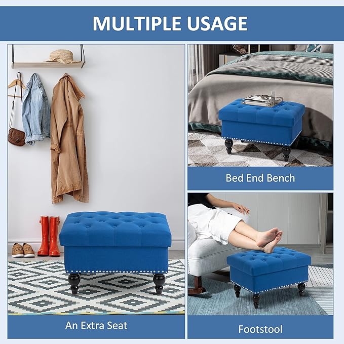 HOMCOM Ottoman with Storage for Living Room, Button-Tufted Fabric Bench for - Image 6