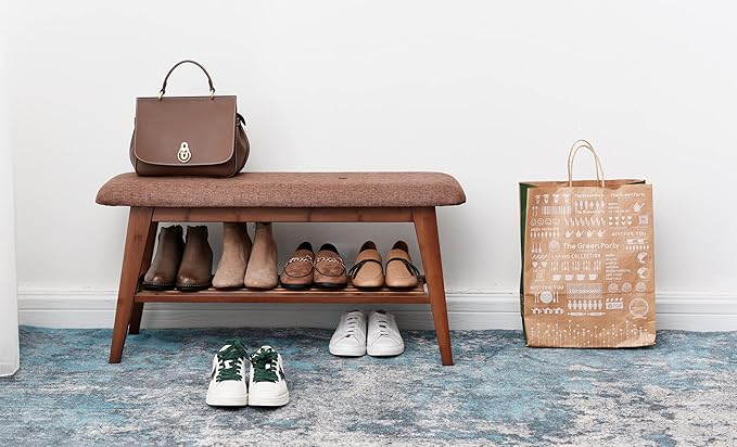 Shoe Entryway Bench, Bamboo Shoe Rack Bench, Organizer - Image 6