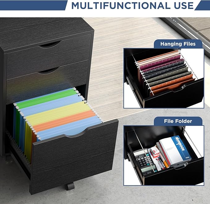 HollyHOME 3-Drawer Wood File Cabinet, Under Desk Cabinet - Image 4