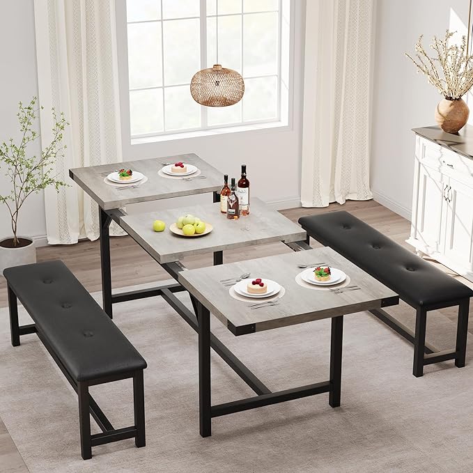 3-Piece Dining Table Set for 4-6 People, Extendable Kitchen Table Set - Image 3