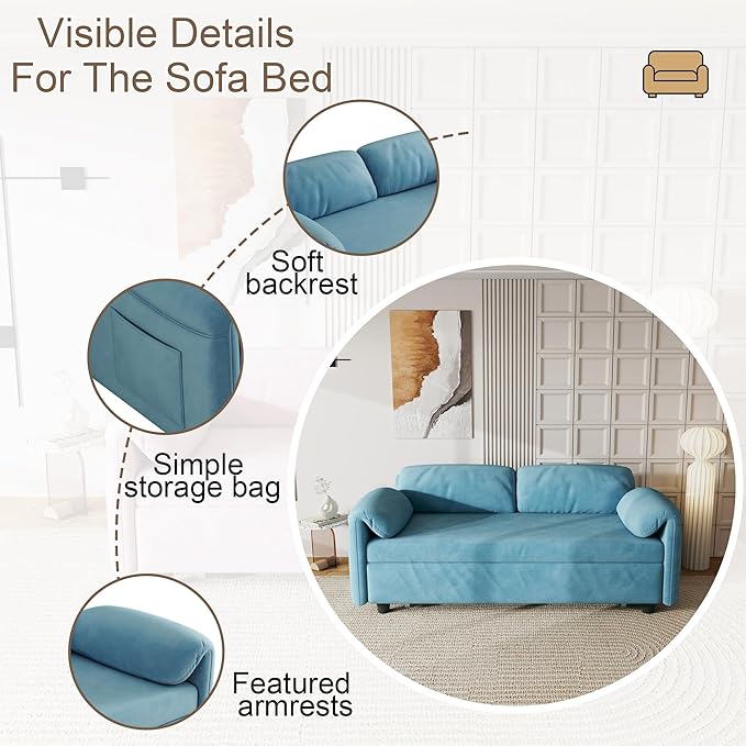 ERYE 3 in 1 Loveseat Sofa Convertible Sleeper Sofabed, Functional Recliner - Image 7