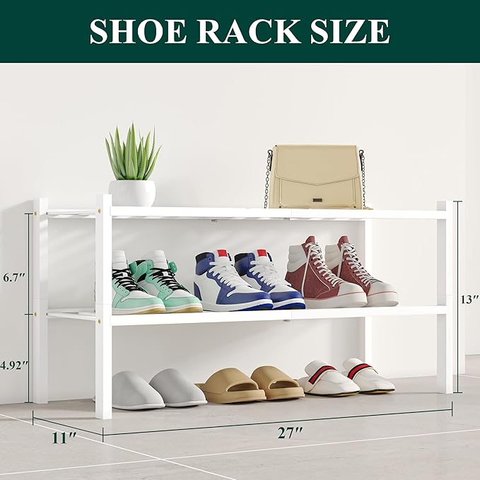 Smiry Shoe Rack, 2 Tier Bamboo Shoe Organizer, Stackable Free Standing Wooden - Image 2