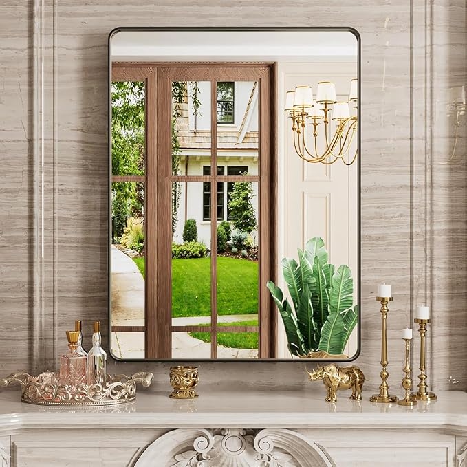 Black Bathroom Mirror 28X36 Inch, Rounded Rectangle Matte Bathroom Vanity Mirror - Image 2
