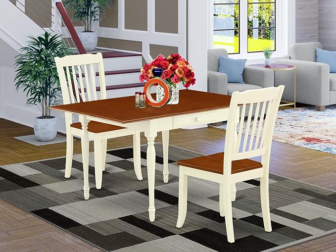 East West Furniture MZDA3-WHI-W 3 Piece Dining Table Set - Image 2