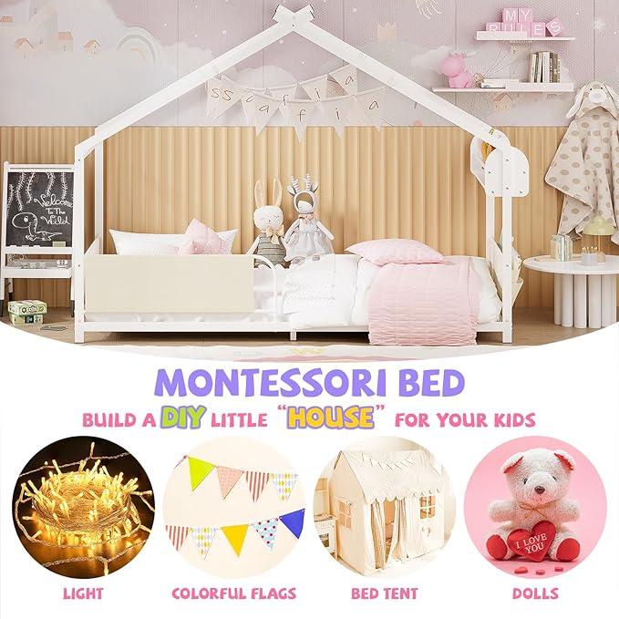 Timy House Shape Twin Size Montessori House Bed Metal Floor Bed - Image 5