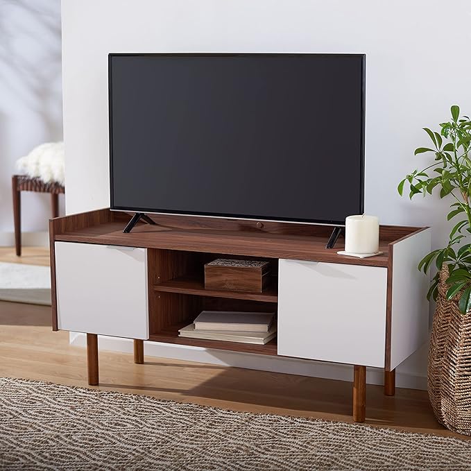 SAFAVIEH Diara TV Stand for up to 55" Flatscreen – Walnut & White, 2 Doors - Image 2