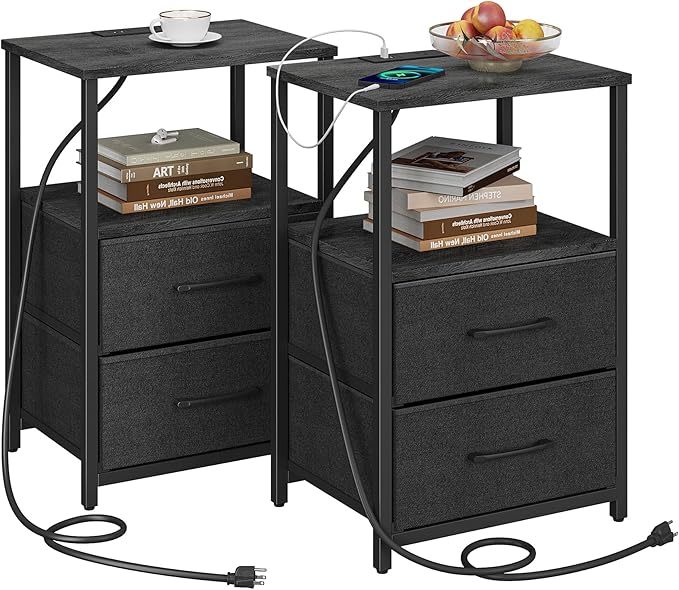 TUTOTAK End Table with Charging Station, Side Table with 2 USB Ports and Outlets by WelcometotheTUTOTAKHome