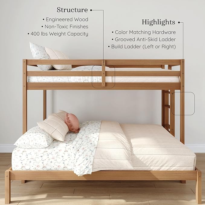 Grain & Grove Bear Twin XL Over Queen Bunk Bed, Sturdy Bunk Bed Frame - Image 4