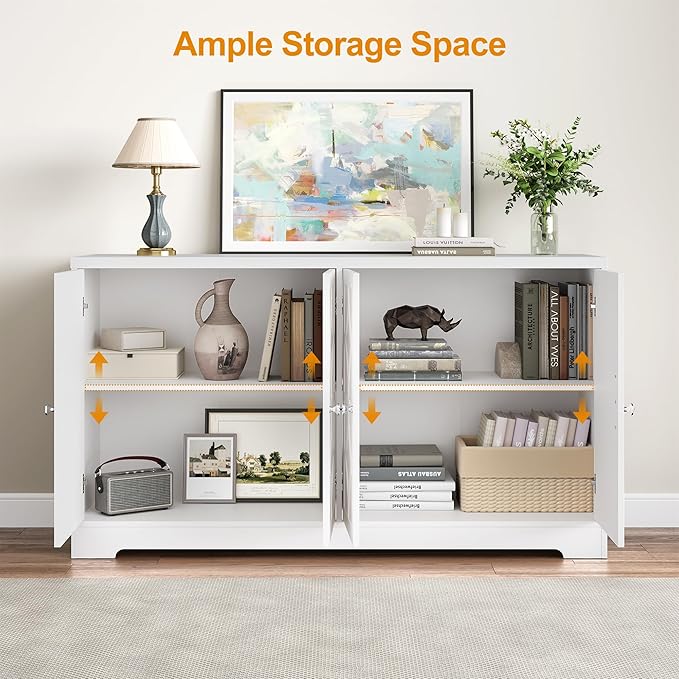 Sideboard Buffet with 4 Doors, Mid-Century Sideboard Cabinet with Adjustable - Image 4