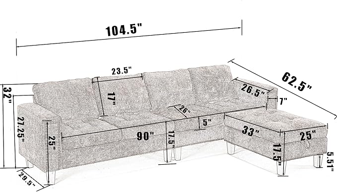 Ball & Cast 104.5" L Shaped Sectional Couch - Image 2
