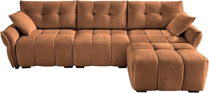 Modern Chenille Fabric 3-Seat Sofa w/Ottoman+2 Pillows, Premium Upholstery - Image 4