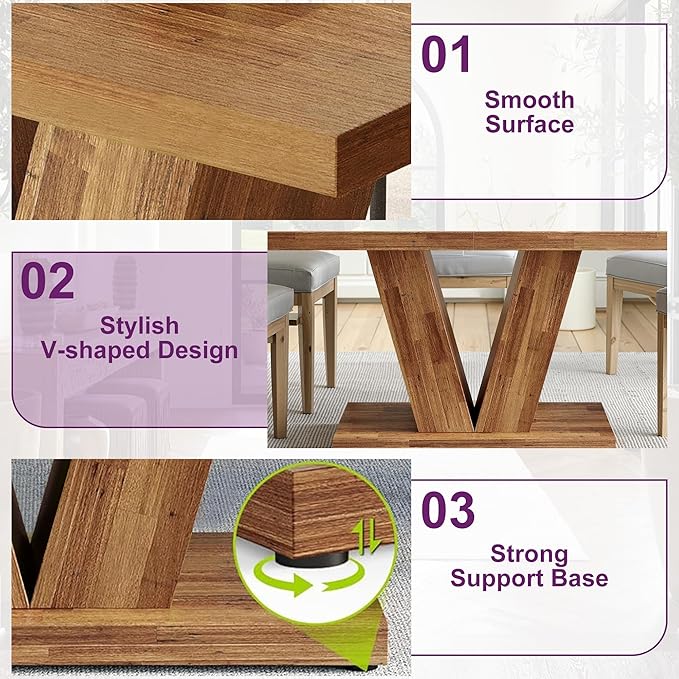 47" Dining Table, Wooden Kitchen Dinner Table Heavy Duty, Farmhouse Table - Image 6