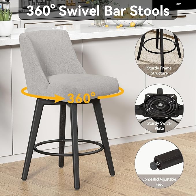 Counter Height Swivel Bar Stools Set of 3, 26 Inch Bar Stools - Image 6