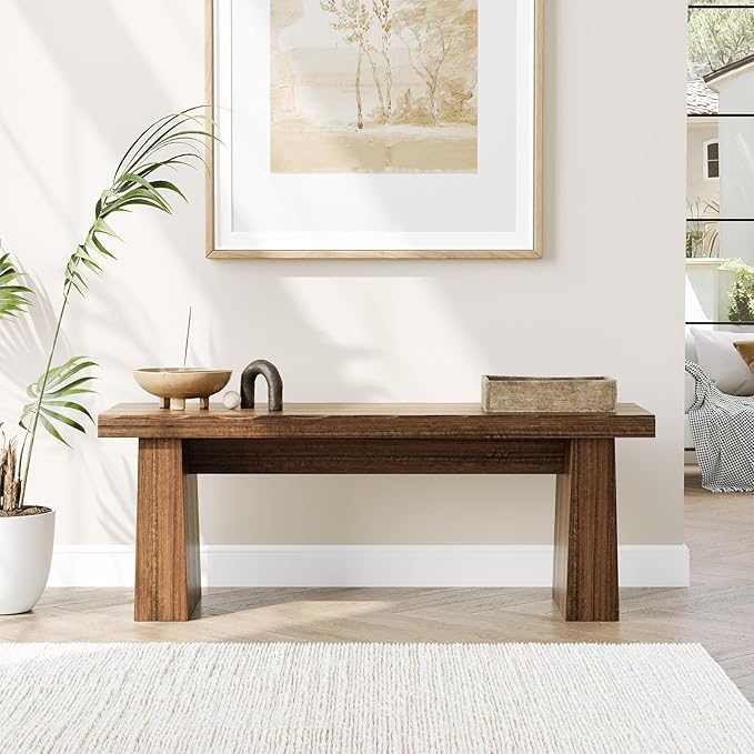 LITTLE TREE 47-Inch Wooden Entryway Bench, Farmhouse Dining Bench - Image 6