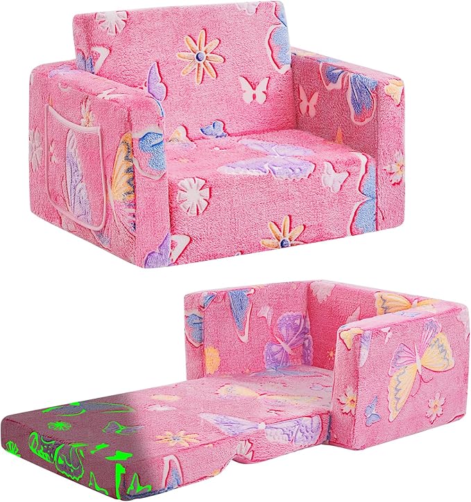 Toddler Chair Comfy, 2-in-1 Soft Toddler Couch Fold Out by inhand