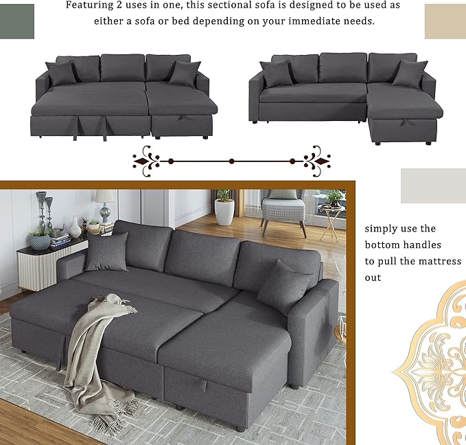 87.4 Inch L Shape Sleeper Sectional Sofa - Image 5