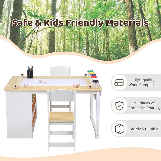 4 In 1 Kids Art Table and Chair Set, Toddler Craft Large Storage Desk - Image 5