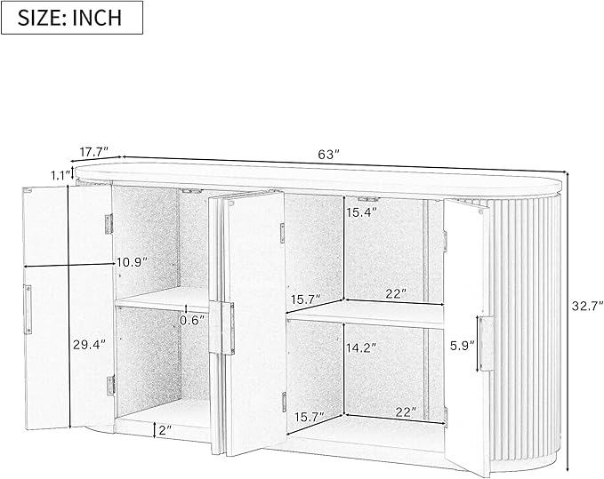 Merax 63" Large Sideboard, Vertical Striped Storage Cabinet - Image 2