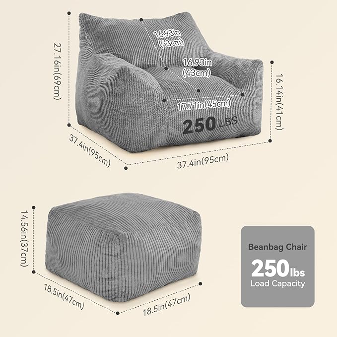 INMOZATA Bean Bag Chair for Adults, 3FT Beanbag Chair - Image 2