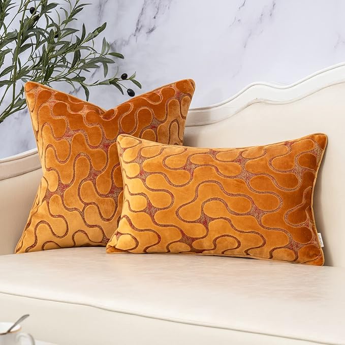 Yangest Orange Yellow Throw Pillow Cover Wavy Cushion Cover Modern Zippered - Image 5