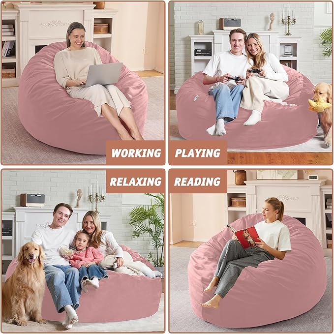 5FT Bean Bag Chair with Ultra Soft Velvet Cover Bean Bag Sofa with Memory Foam - Image 6